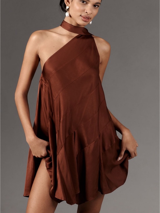 Anthropologie Dresses & Skirts - Anthropologie One-Shoulder Chocolate Brown Mini Dress